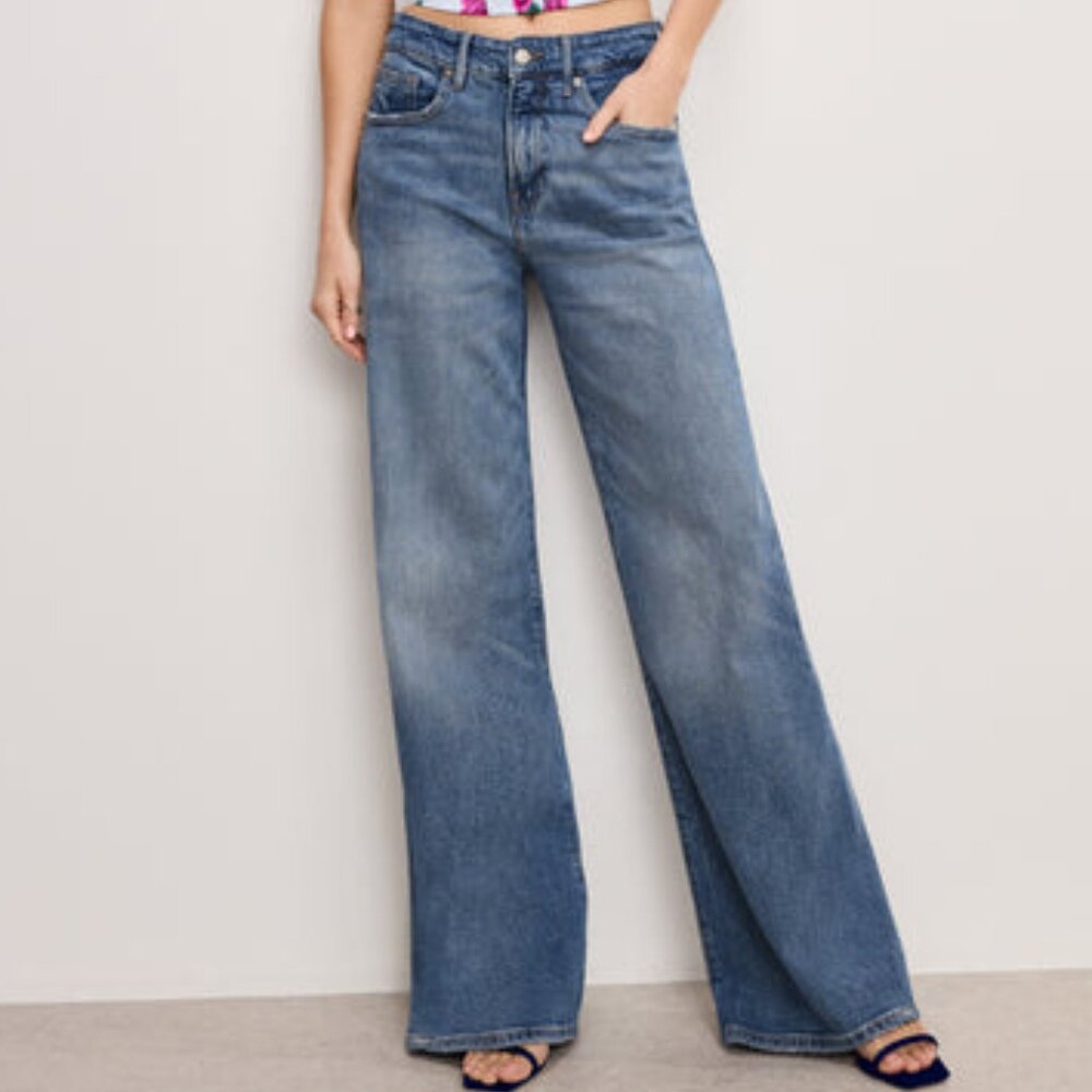 Good American :good ease"relax wide leg tall jeans~Size:4/27~ in blue